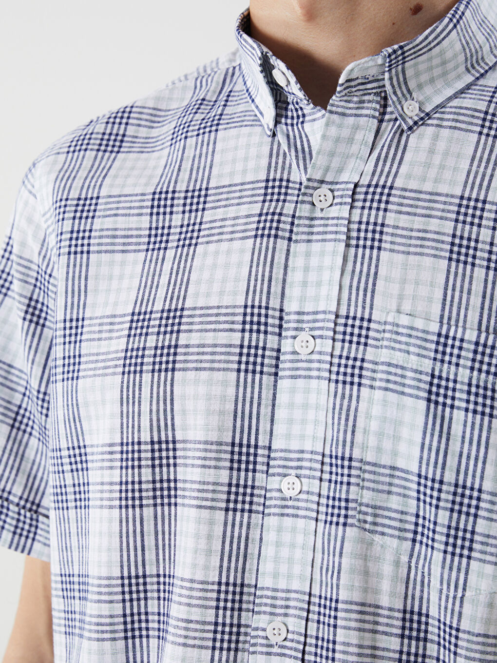 Yeşil Regular Fit Kısa Kollu Ekose Poplin Erkek Gömlek-2