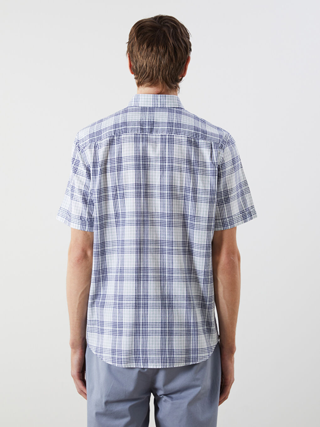 Yeşil Regular Fit Kısa Kollu Ekose Poplin Erkek Gömlek-3