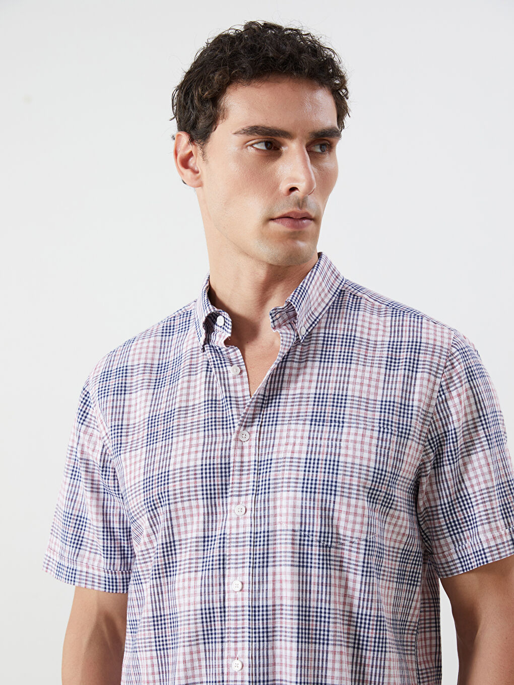 Kırmızı Regular Fit Kısa Kollu Ekose Poplin Erkek Gömlek