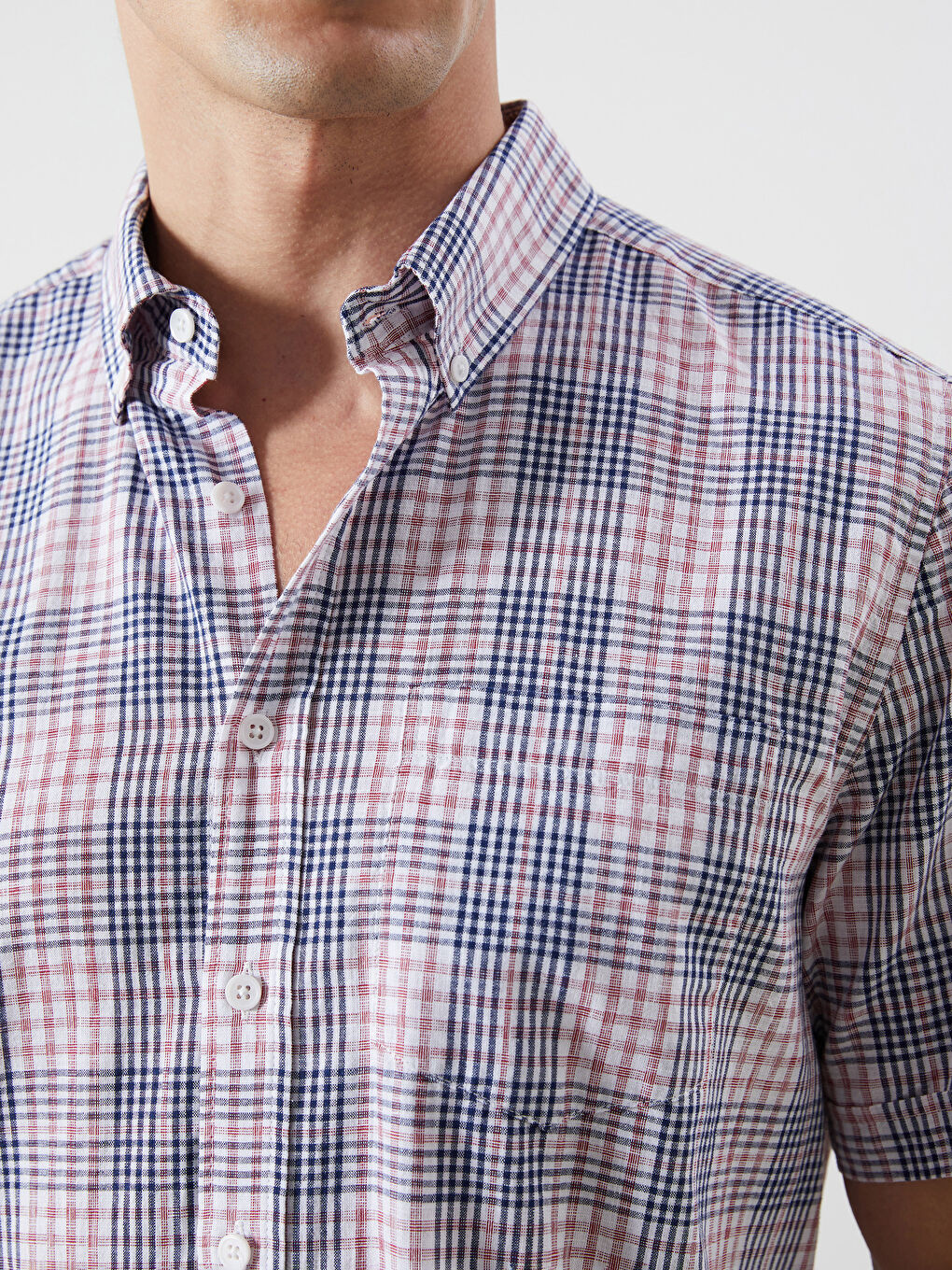 Kırmızı Regular Fit Kısa Kollu Ekose Poplin Erkek Gömlek-3