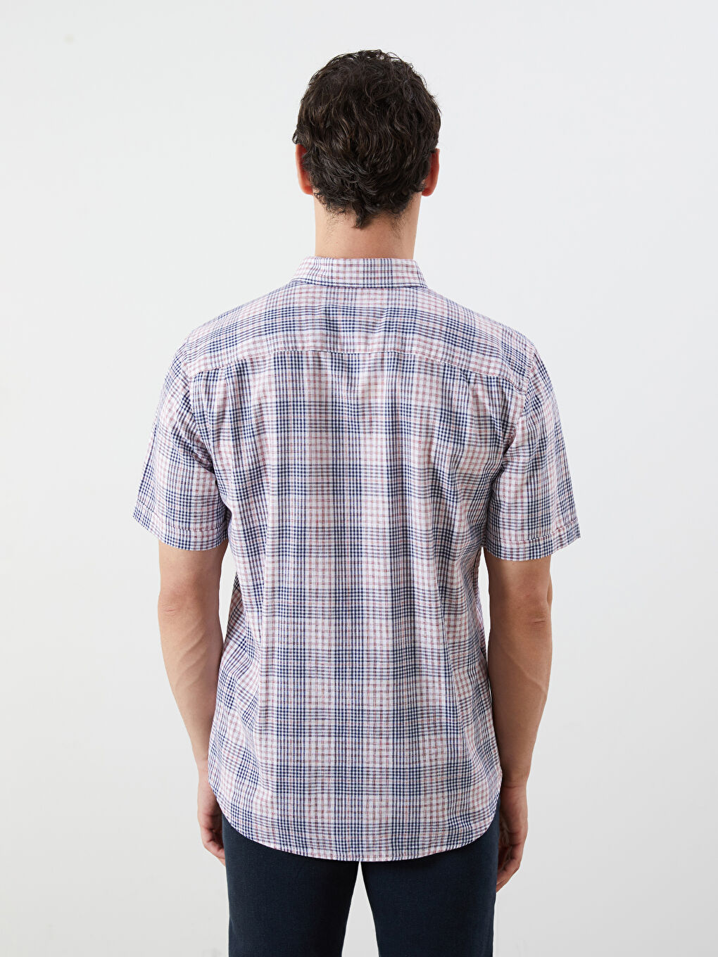 Kırmızı Regular Fit Kısa Kollu Ekose Poplin Erkek Gömlek-4