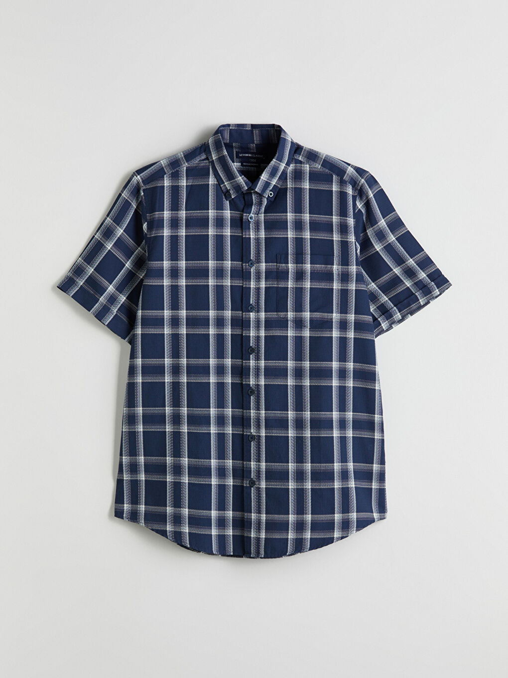 Lacivert Regular Fit Kısa Kollu Ekose Erkek Gömlek-4
