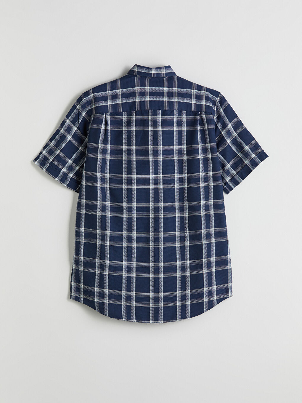 Lacivert Regular Fit Kısa Kollu Ekose Erkek Gömlek-5