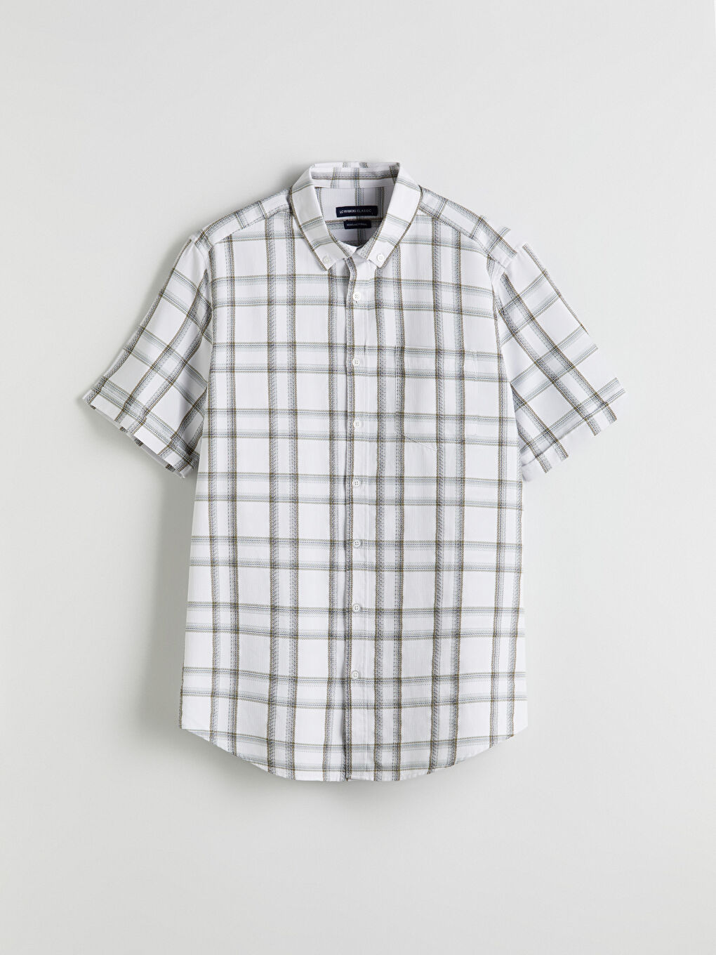 Beyaz Regular Fit Kısa Kollu Ekose Erkek Gömlek-4