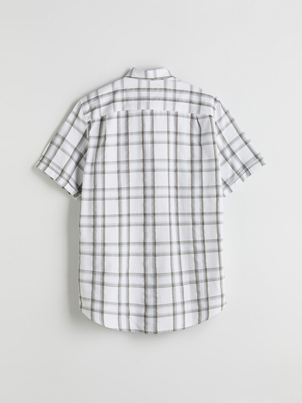 Beyaz Regular Fit Kısa Kollu Ekose Erkek Gömlek-5