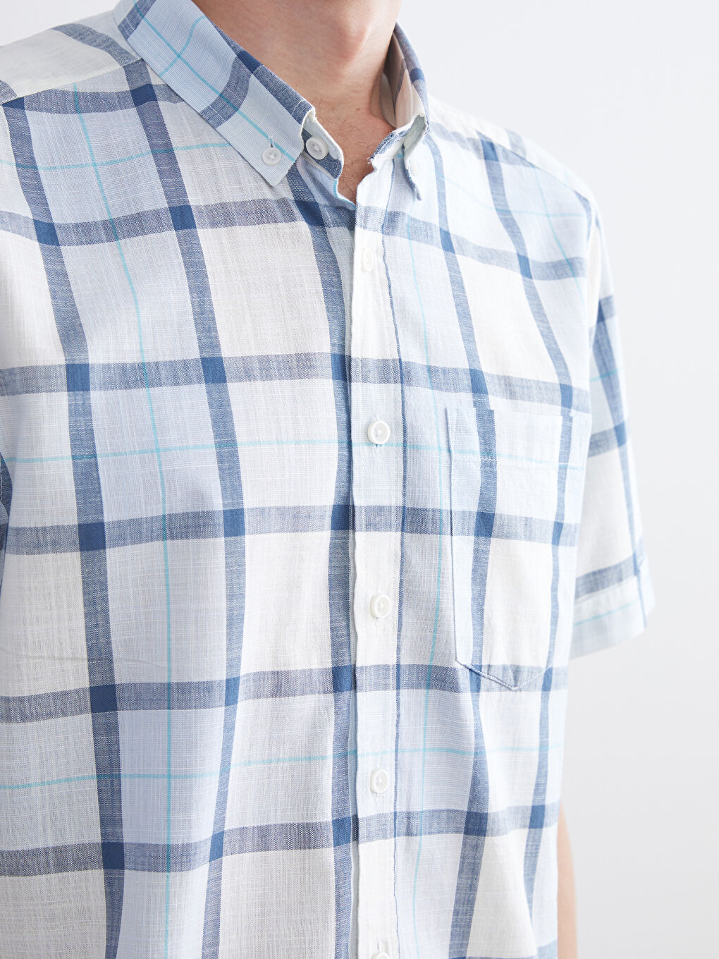 Sarı Regular Fit Kısa Kollu Ekose Poplin Erkek Gömlek-2