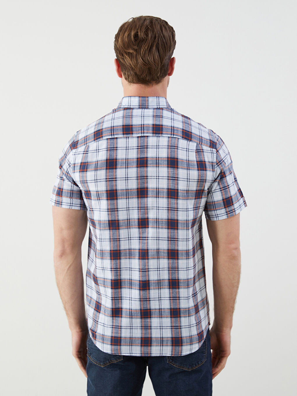 Kahverengi Regular Fit Kısa Kollu Ekose Erkek Gömlek-3