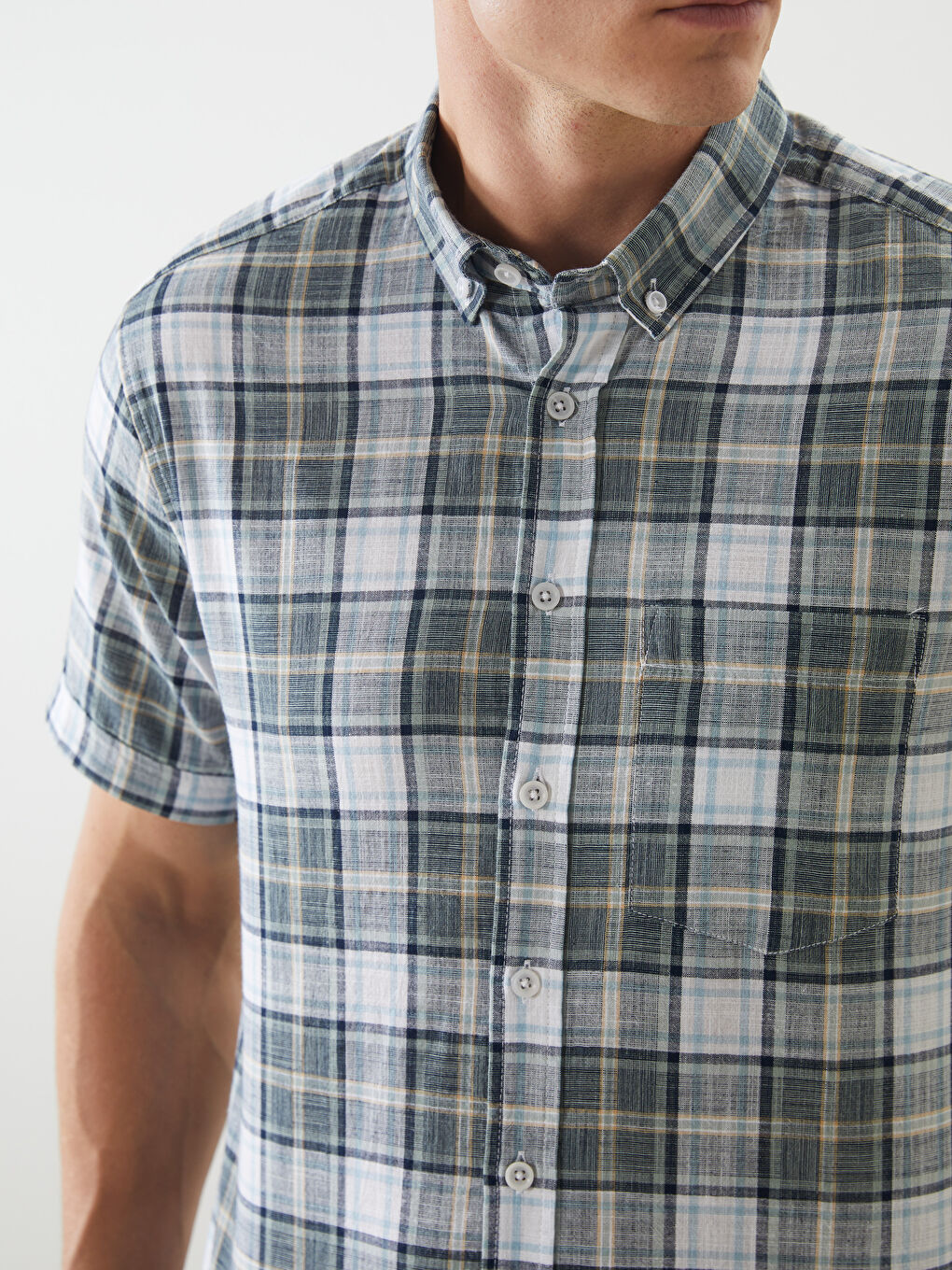 Yeşil Regular Fit Kısa Kollu Ekose Erkek Gömlek-2