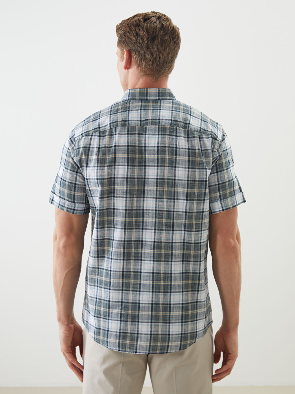 Yeşil Regular Fit Kısa Kollu Ekose Erkek Gömlek-3