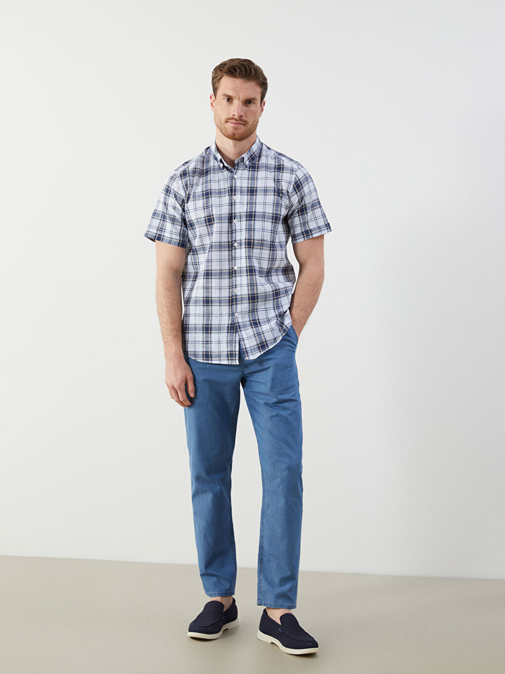 İndigo Regular Fit Kısa Kollu Ekose Erkek Gömlek-1