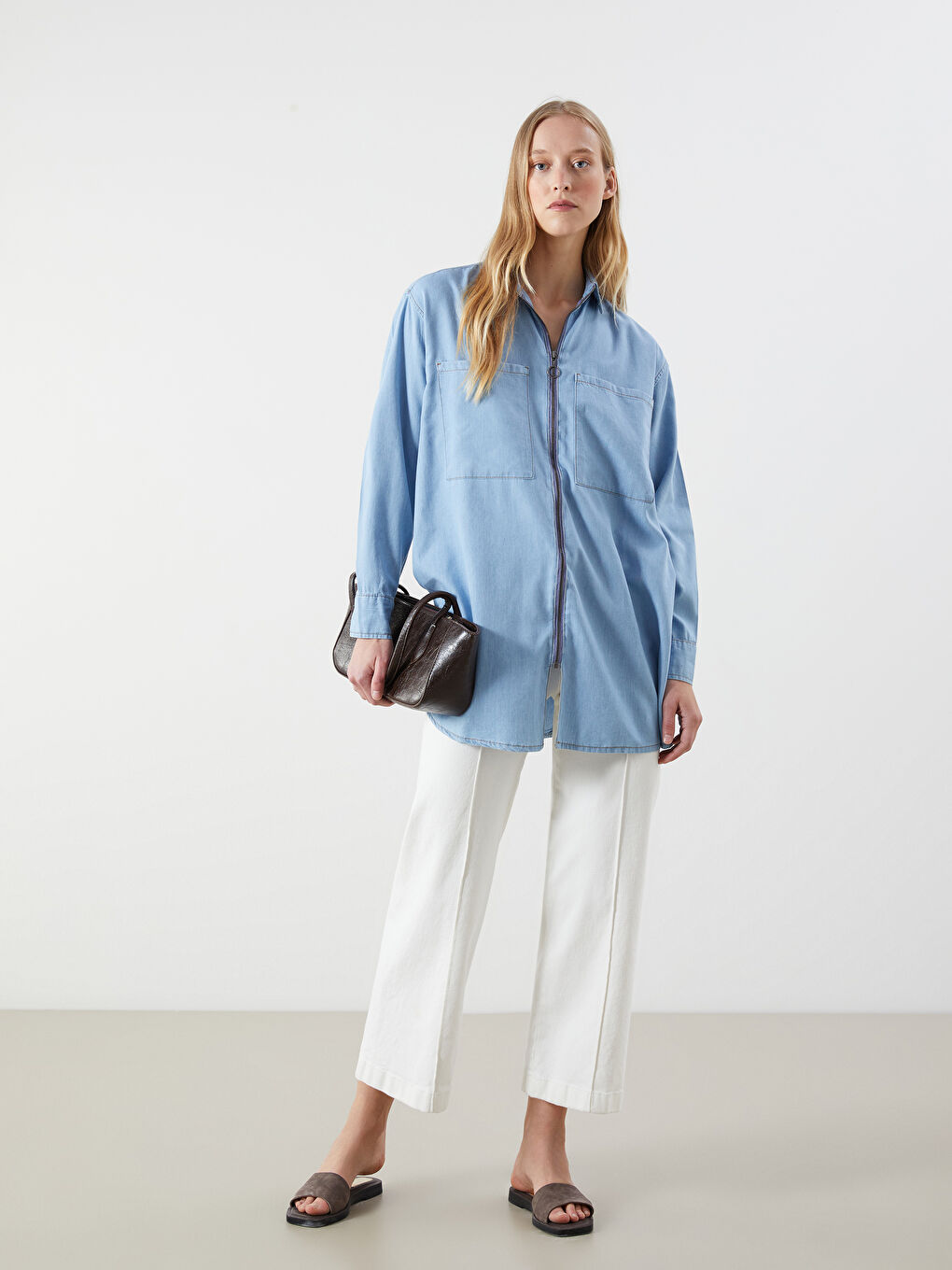 Tunique en jean à col pour Femmes-1