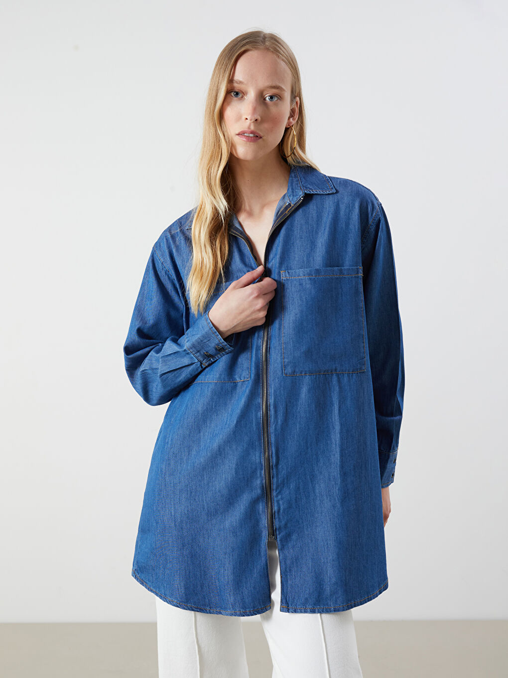 Collared Neck Women's Denim Tunic