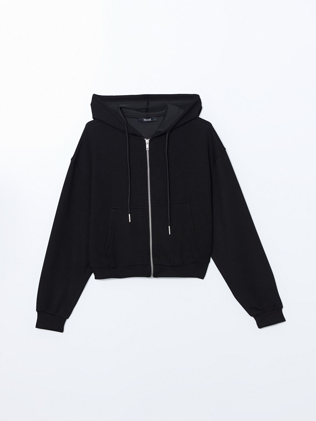 Siyah Kapüşonlu Kadın Fermuarlı Sweatshirt-4