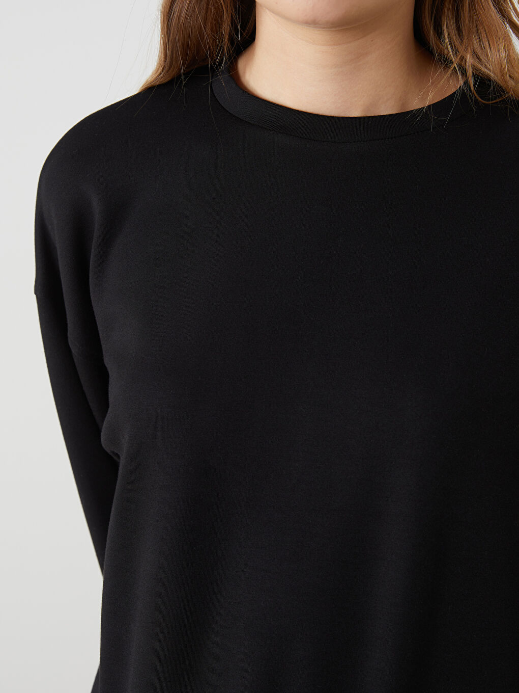 Siyah Bisiklet Yaka Oversize Kadın Sweatshirt-2