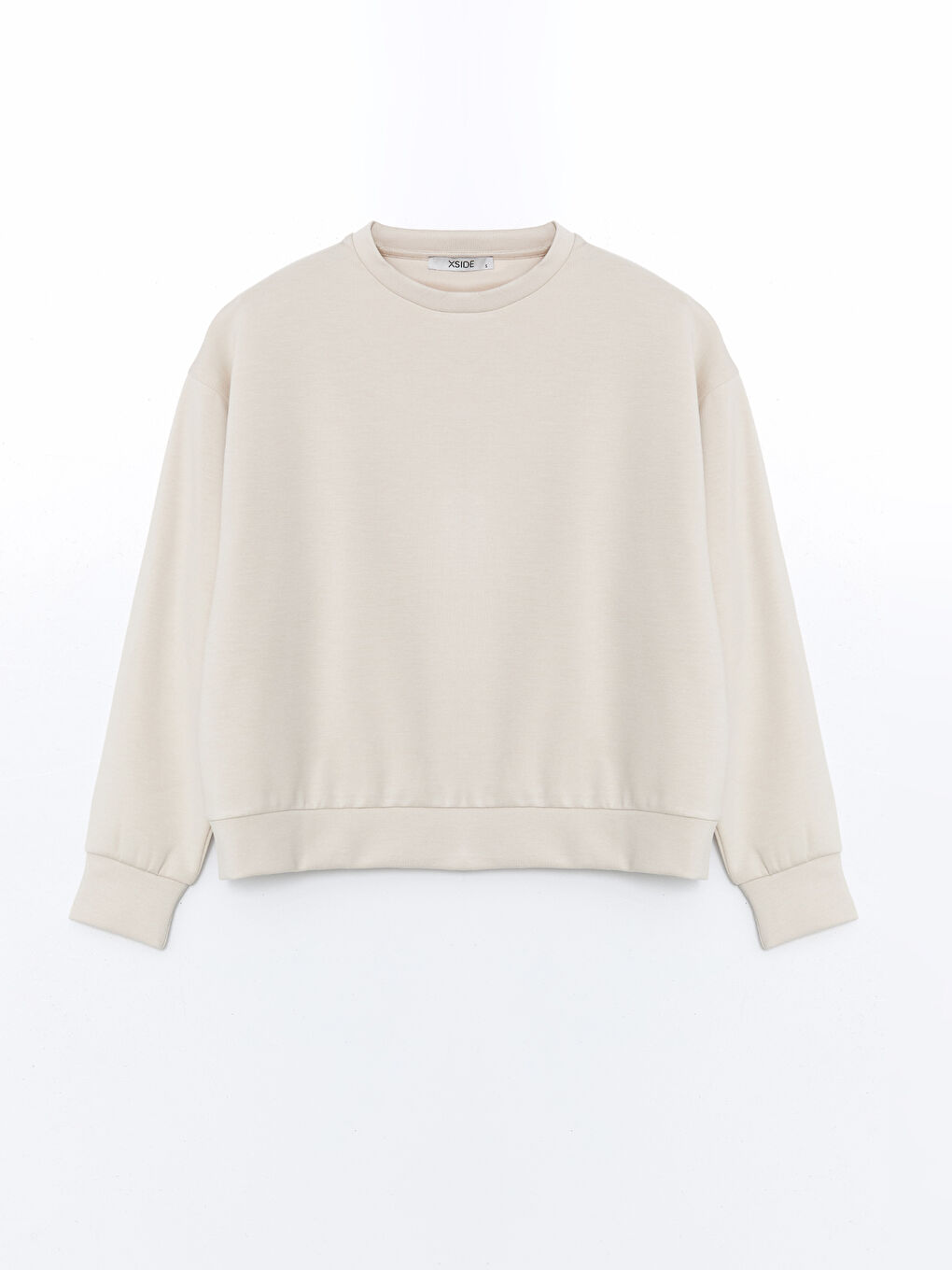 Bej Bisiklet Yaka Oversize Kadın Sweatshirt-4
