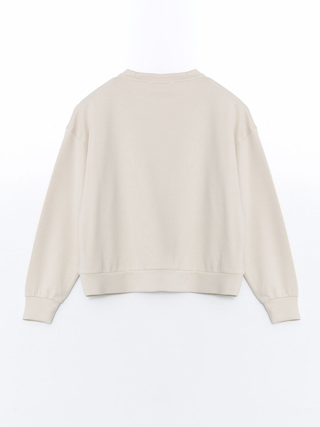 Bej Bisiklet Yaka Oversize Kadın Sweatshirt-5
