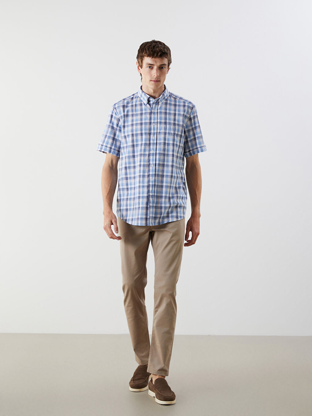 İndigo Regular Fit Kısa Kollu Ekose Erkek Gömlek-1