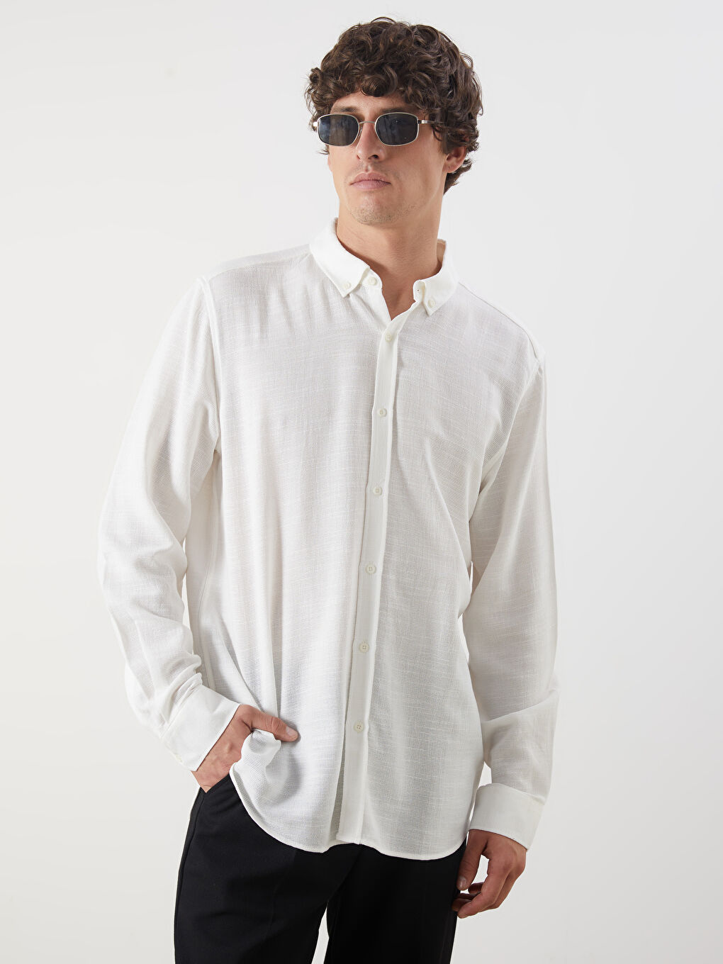 LCW Vision Slim Fit Long Sleeve Dobby Men's Shirt -W54507Z8-R9J