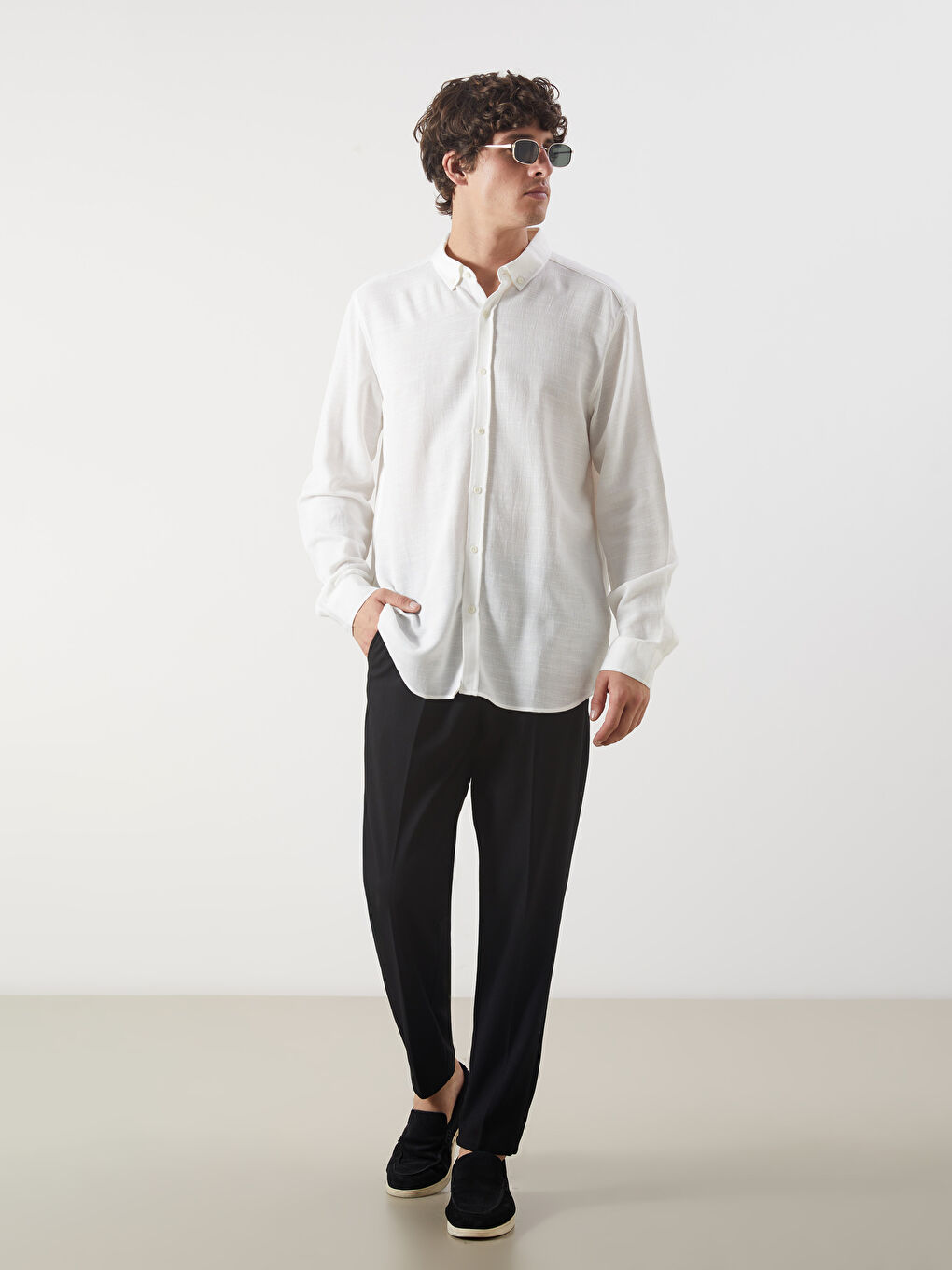 LCW Vision Slim Fit Long Sleeve Dobby Men's Shirt -W54507Z8-R9J