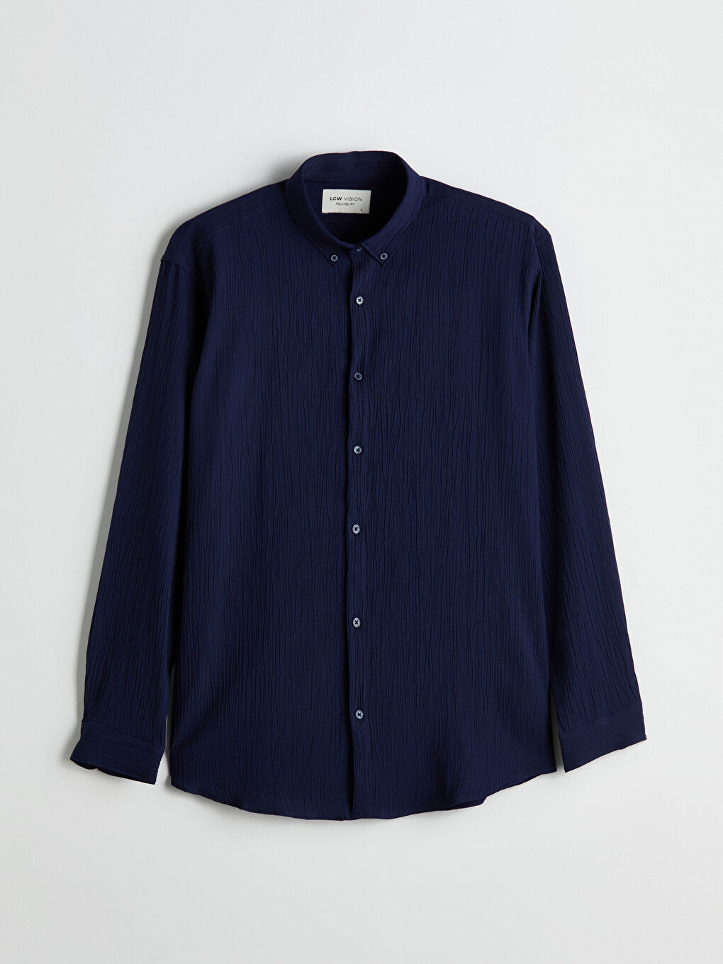 Lacivert Regular Fit Uzun Kollu Erkek Gömlek-4