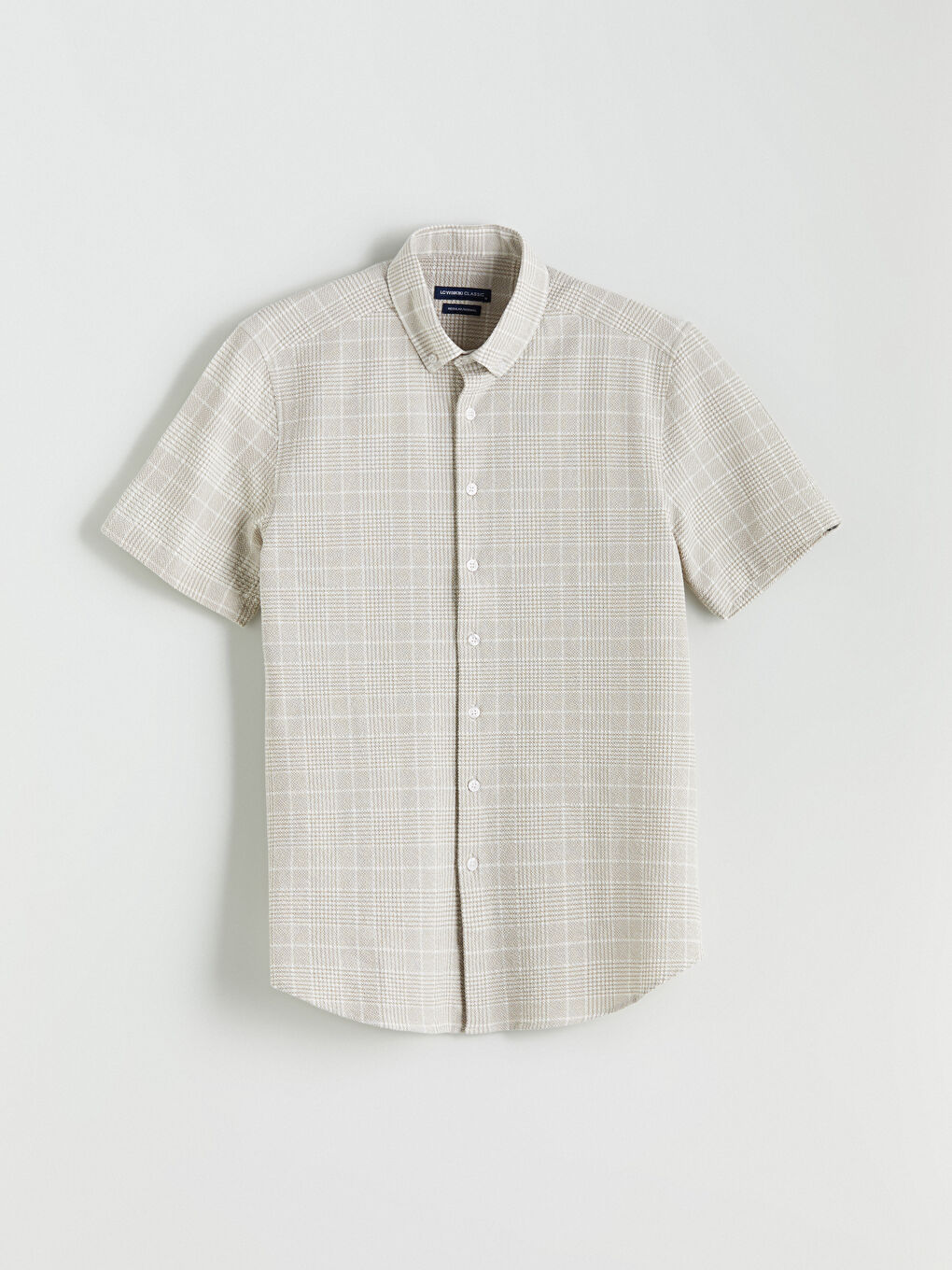 Bej Regular Fit Kısa Kollu Ekose Poplin Erkek Gömlek-4