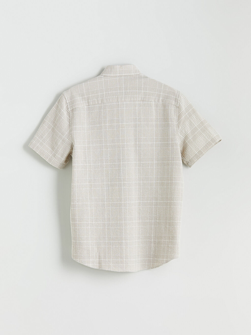 Bej Regular Fit Kısa Kollu Ekose Poplin Erkek Gömlek-5