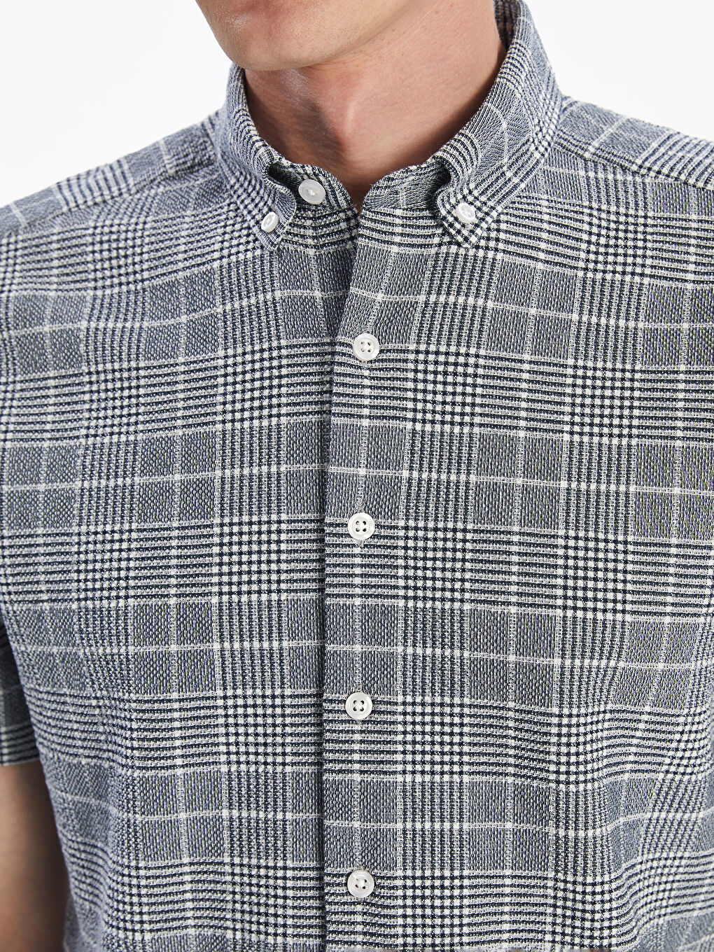 Lacivert Regular Fit Kısa Kollu Ekose Poplin Erkek Gömlek-2