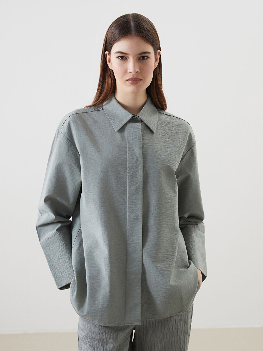 LCW Modest Haki Oversize Poplin Kadın Gömlek Tunik
