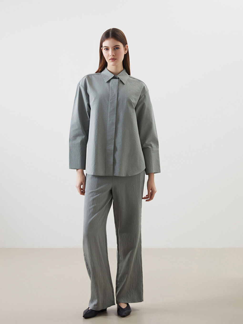 LCW Modest Haki Oversize Poplin Kadın Gömlek Tunik - 1