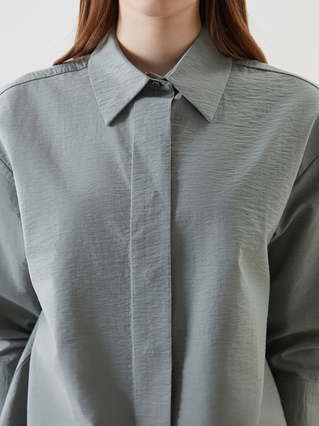 LCW Modest Haki Oversize Poplin Kadın Gömlek Tunik - 2