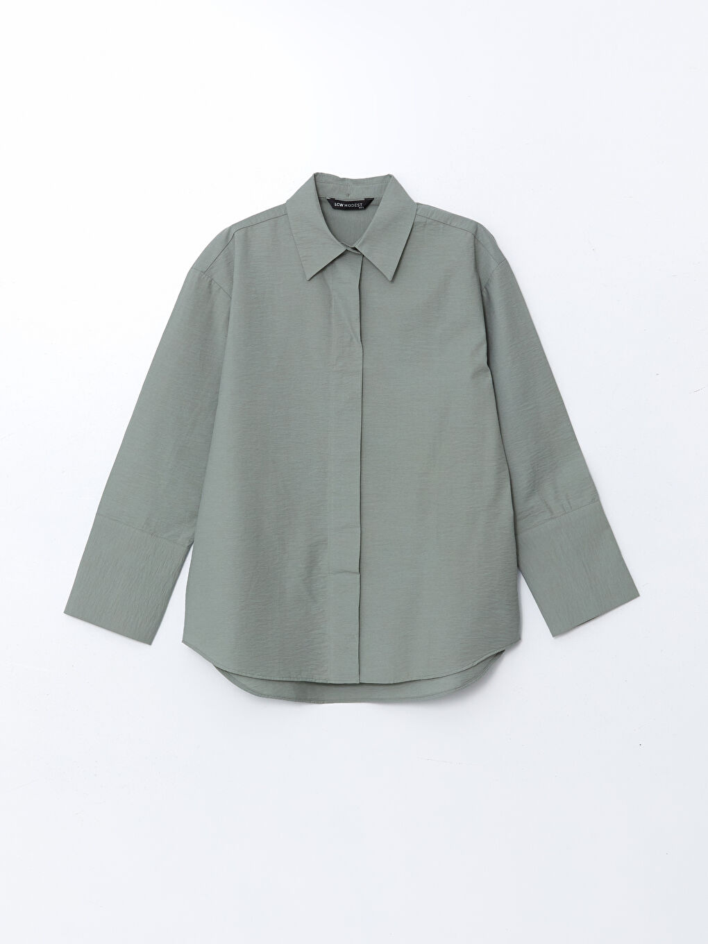 LCW Modest Haki Oversize Poplin Kadın Gömlek Tunik - 4