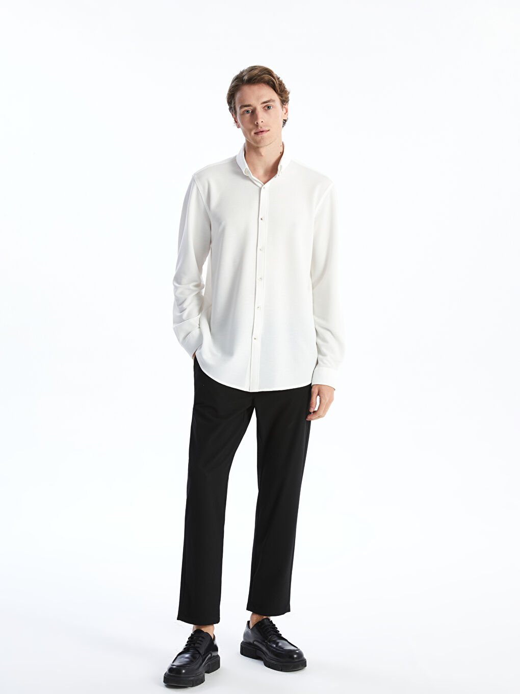 Slim Fit Long Sleeve Men's Textured Shirt-3