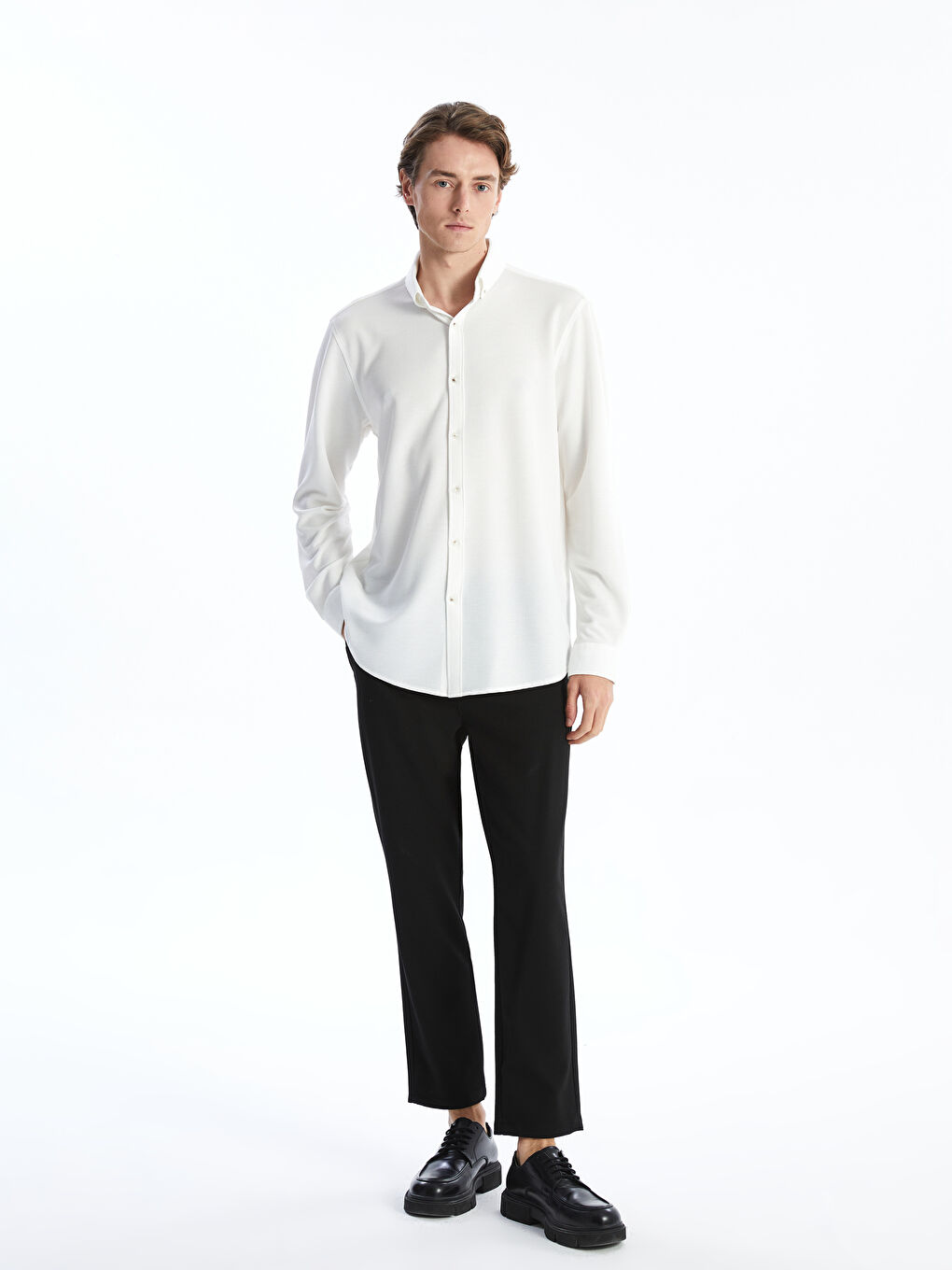 Slim Fit Long Sleeve Men's Textured Shirt-7