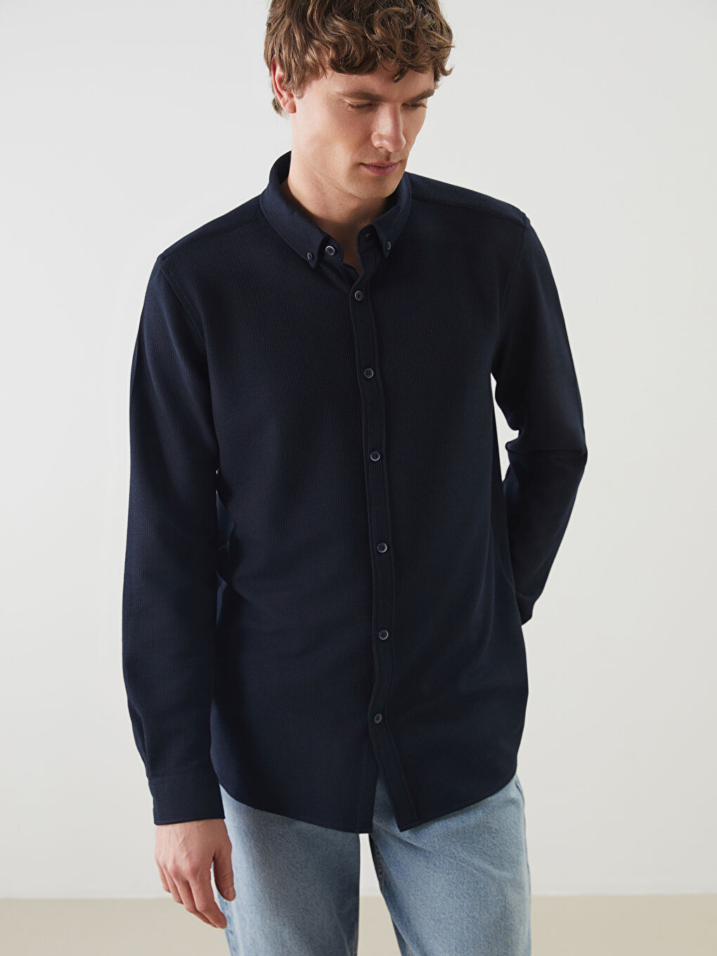 LCW Vision Slim Fit Long Sleeve Men's Textured Shirt -W54561Z8-RFH