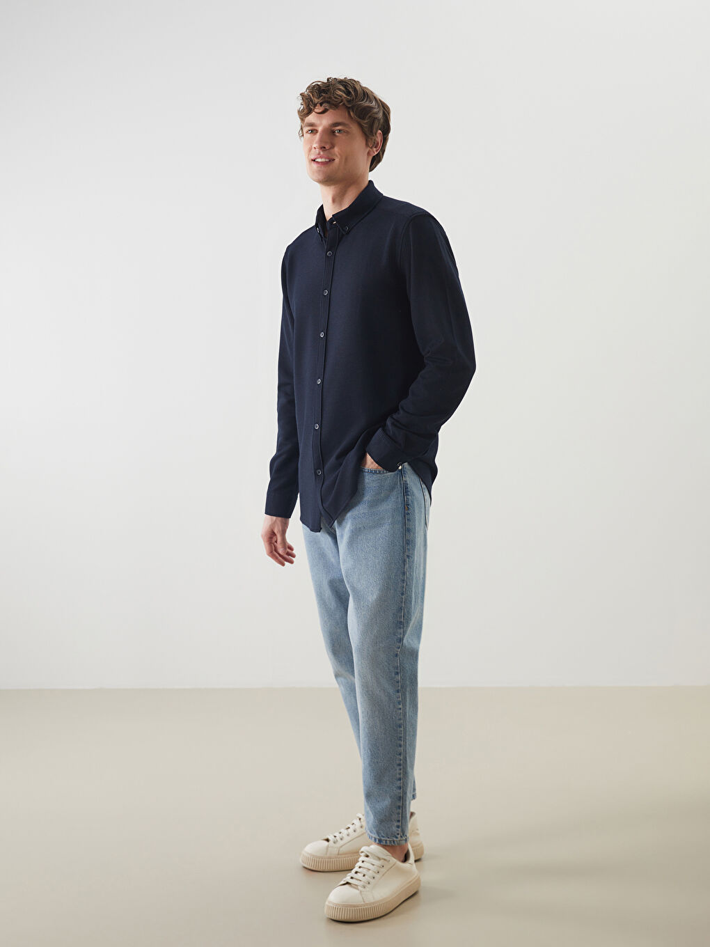 LCW Vision Slim Fit Long Sleeve Men's Textured Shirt -W54561Z8-RFH