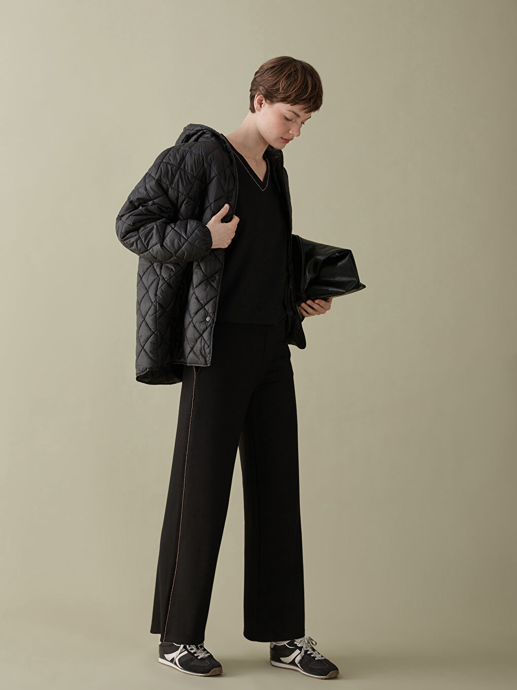 Women's Wide Leg Elastic Waist Tracksuit Bottom -S5KT27Z8-CVL