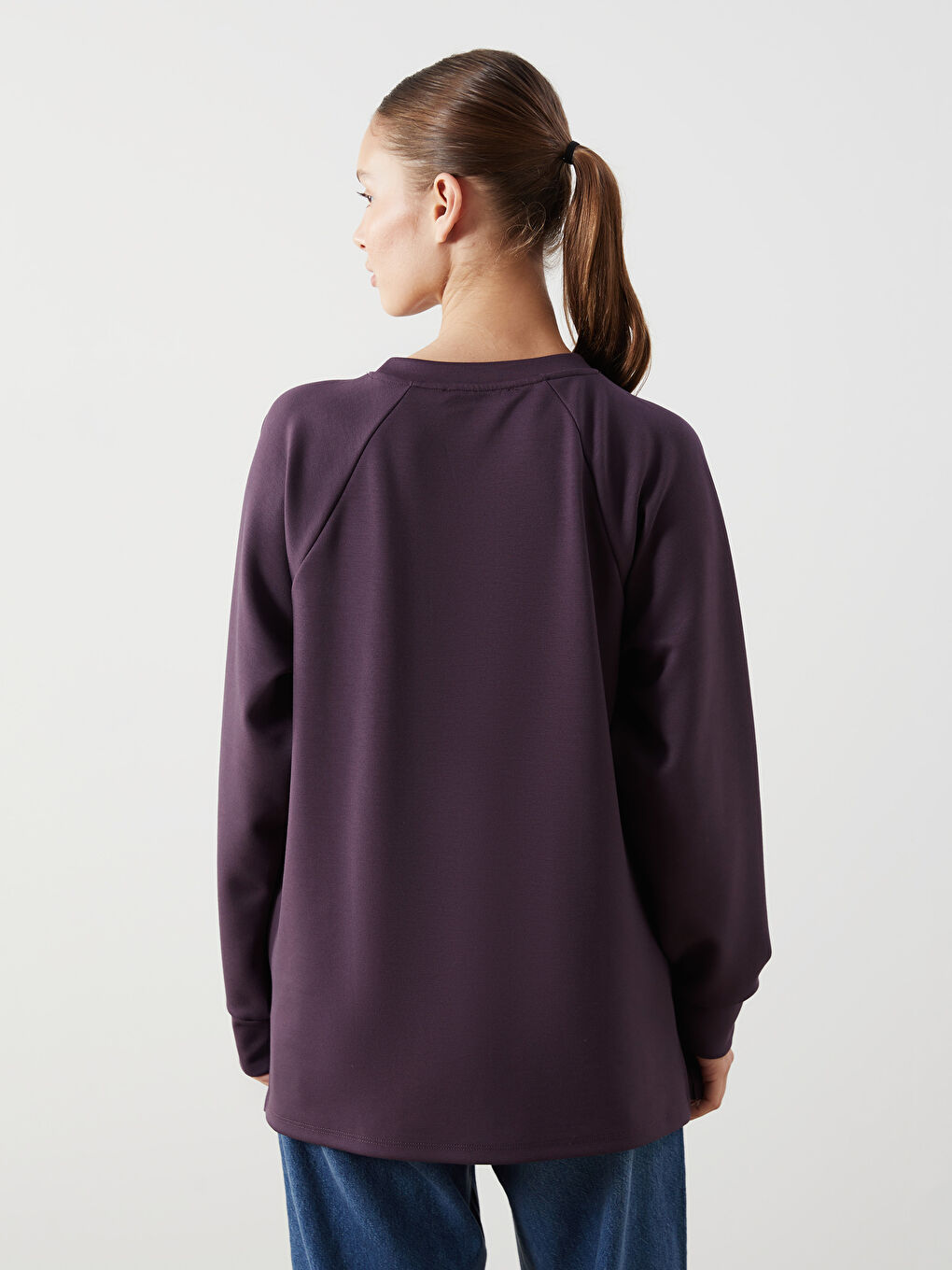 Mürdüm Bisiklet Yaka Oversize Kadın Sweatshirt-8