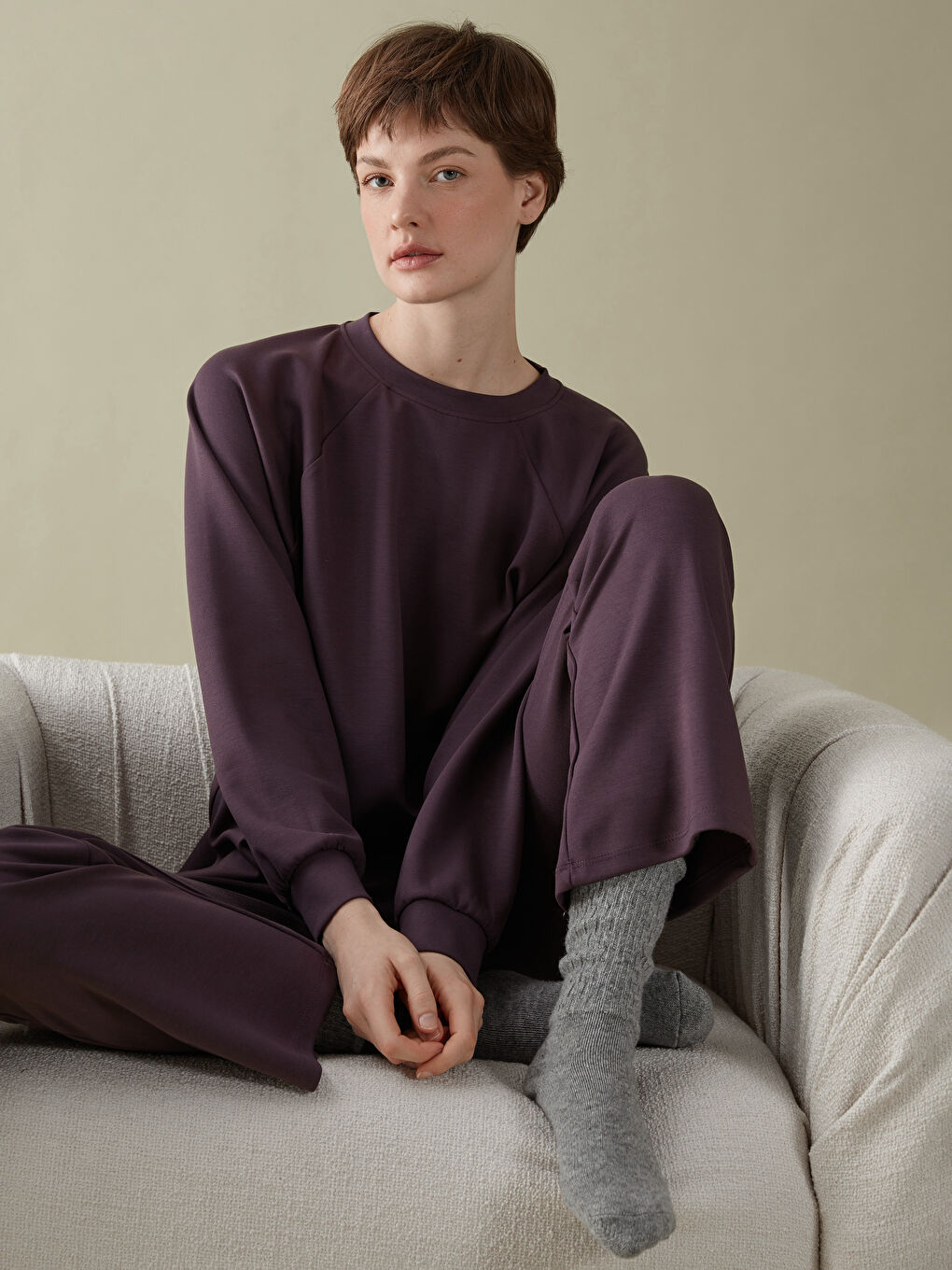 Mürdüm Bisiklet Yaka Oversize Kadın Sweatshirt