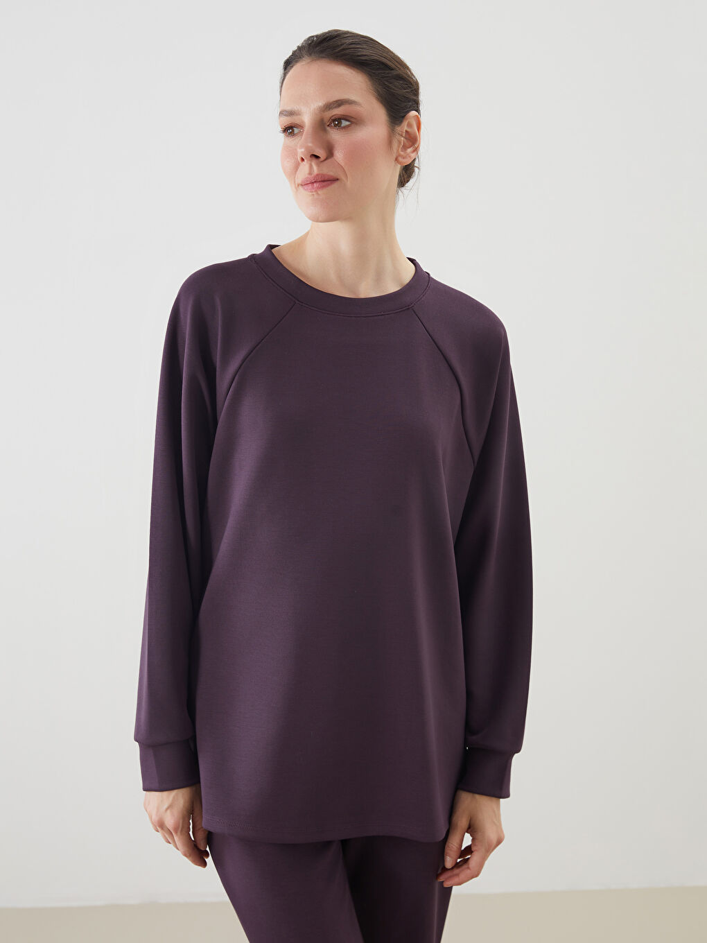 Mürdüm Bisiklet Yaka Oversize Kadın Sweatshirt-1