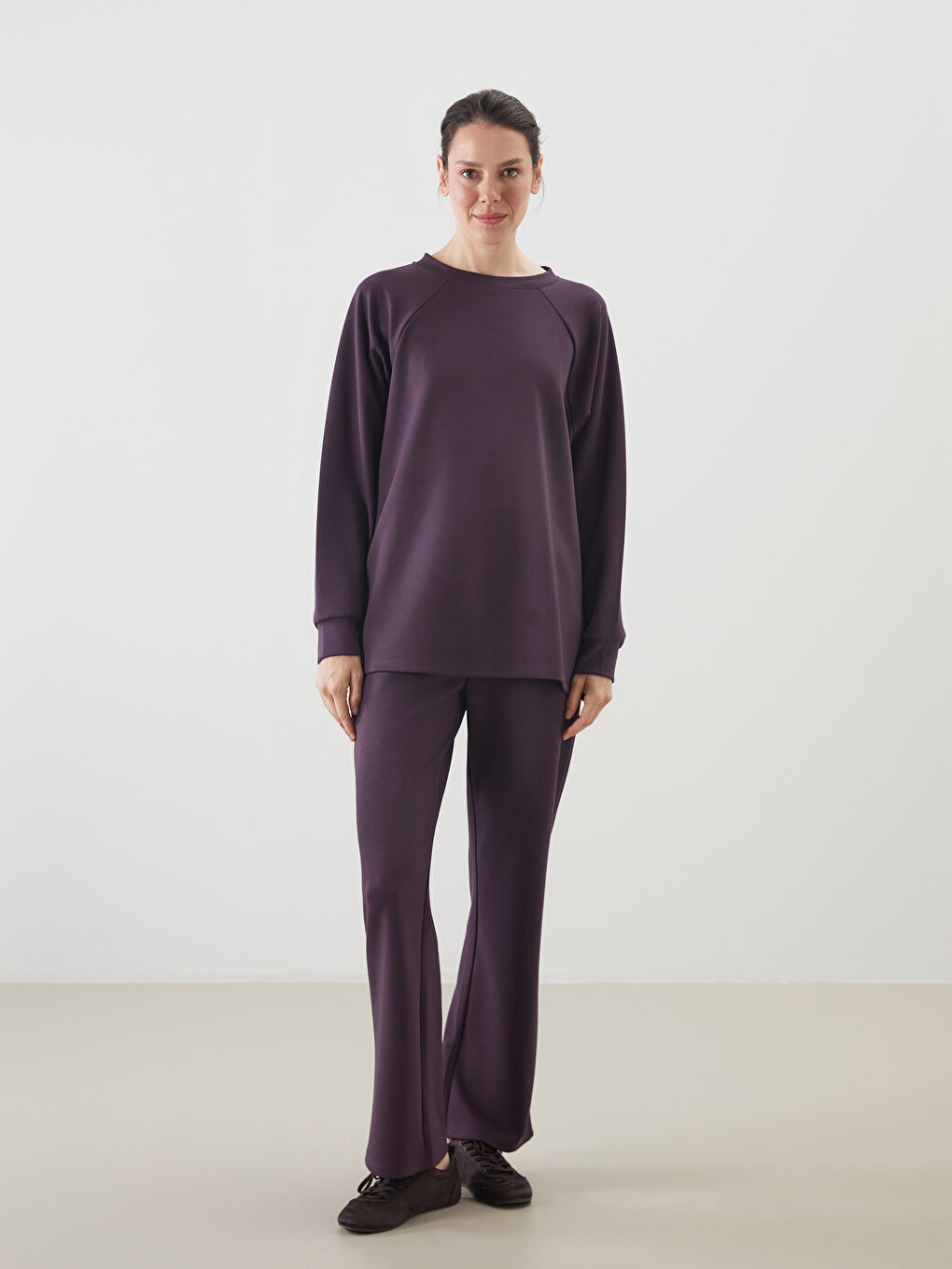 Mürdüm Bisiklet Yaka Oversize Kadın Sweatshirt-3