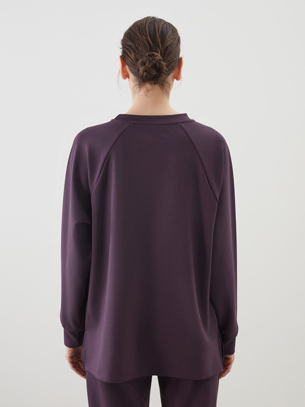 Mürdüm Bisiklet Yaka Oversize Kadın Sweatshirt-7