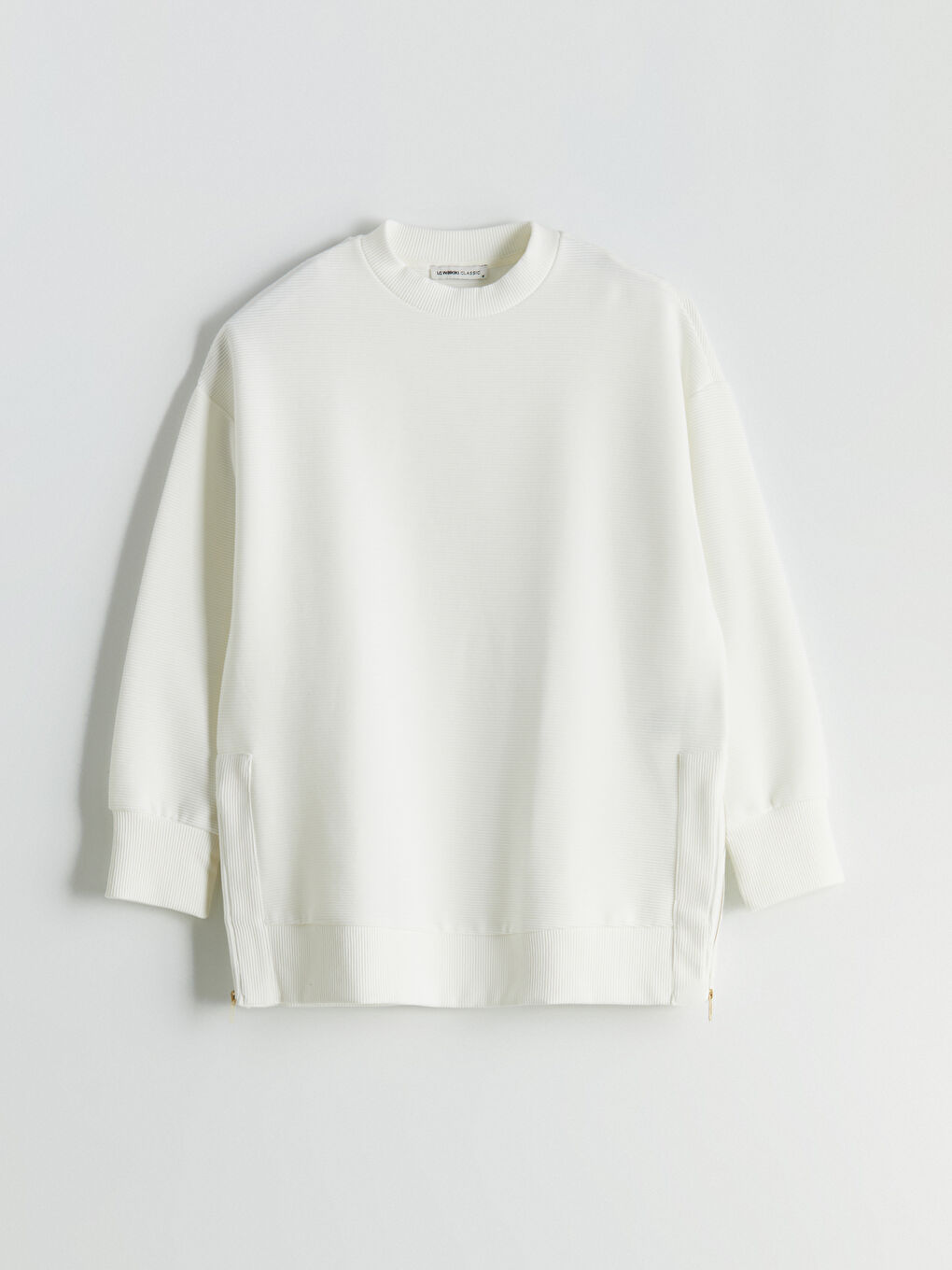 Ekru Bisiklet Yaka Oversize Kadın Sweatshirt Tunik-5