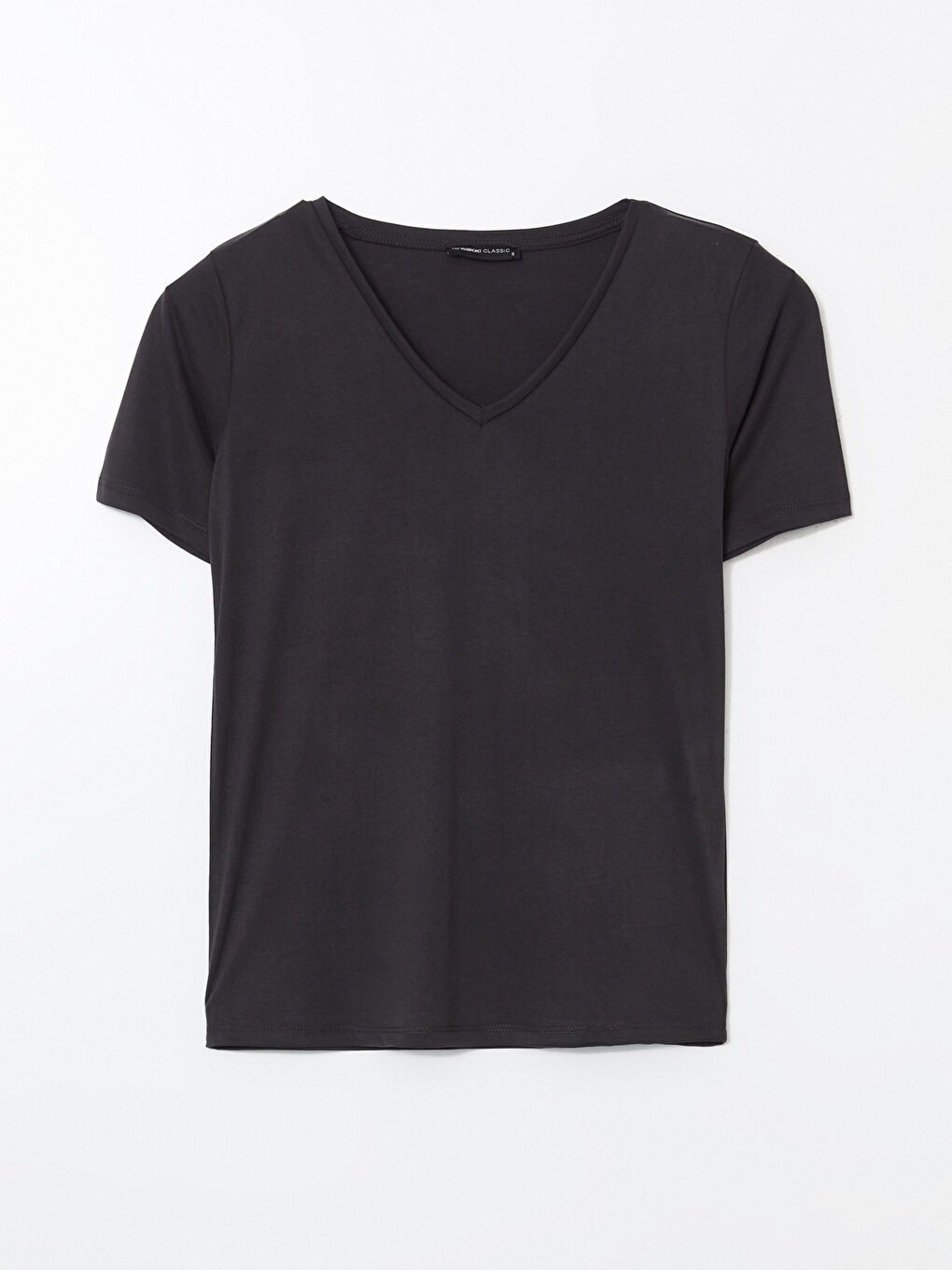 Siyah V Yaka Kadın Tişört-5