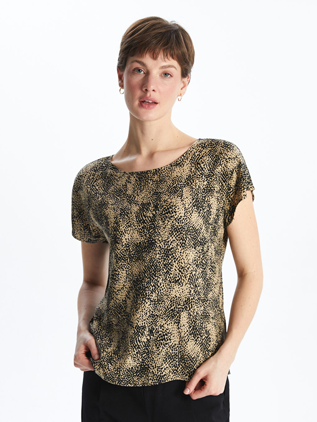 Crew Neck Patterned Women's Blouse -S5KT66Z8-LQY