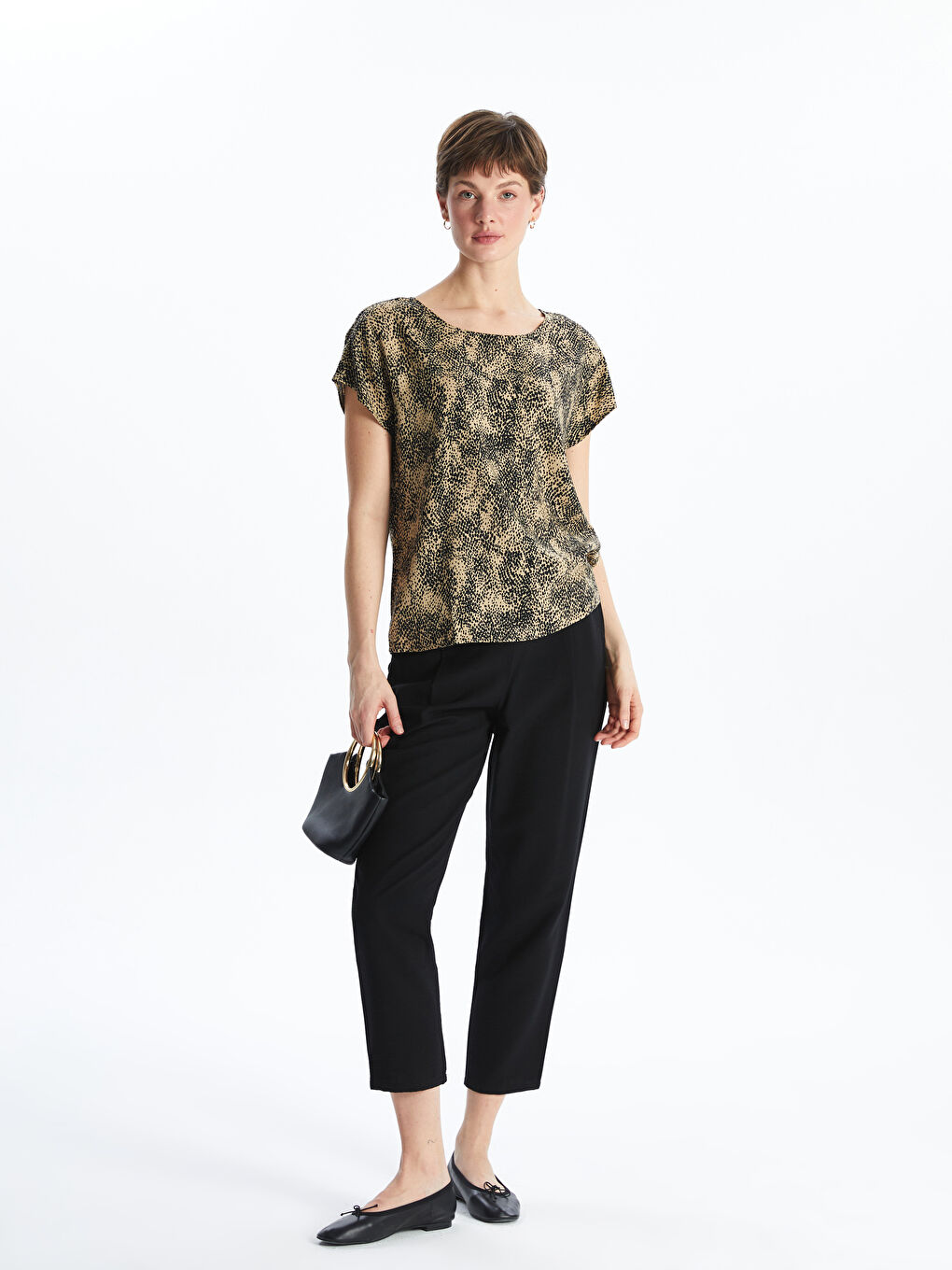 Crew Neck Patterned Women's Blouse -S5KT66Z8-LQY