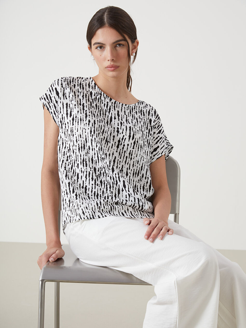 Crew Neck Patterned Women's Blouse -S5KT66Z8-LRA