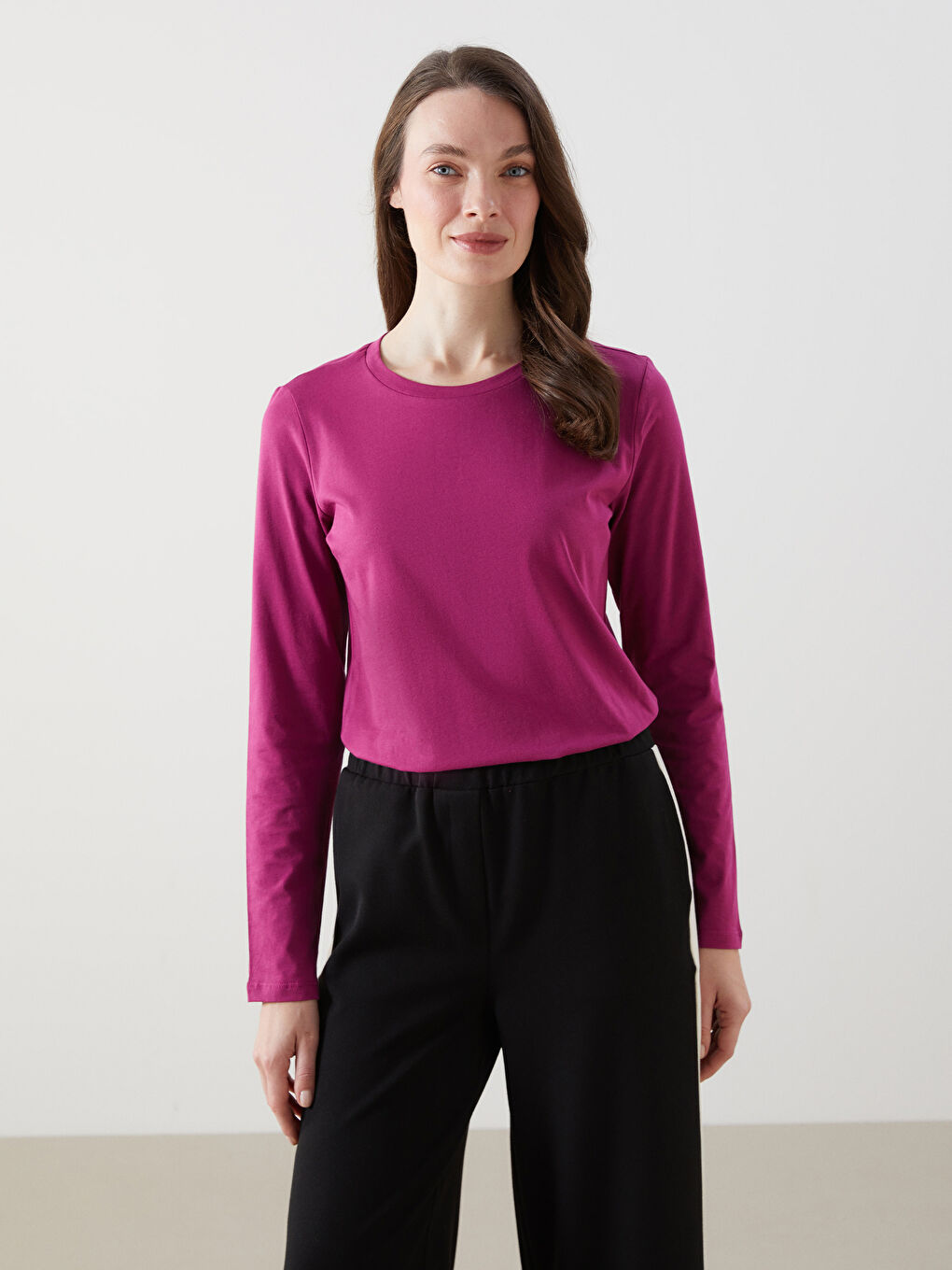Crew Neck Plain Combed Cotton Women's T-Shirt -S5KU40Z8-HMD