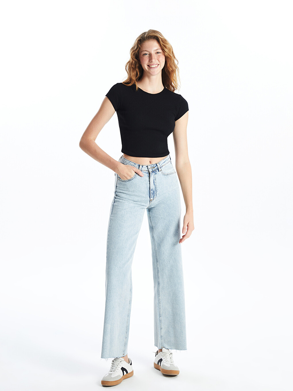 Crew Neck Plain Ribbed Women's T-shirt-3