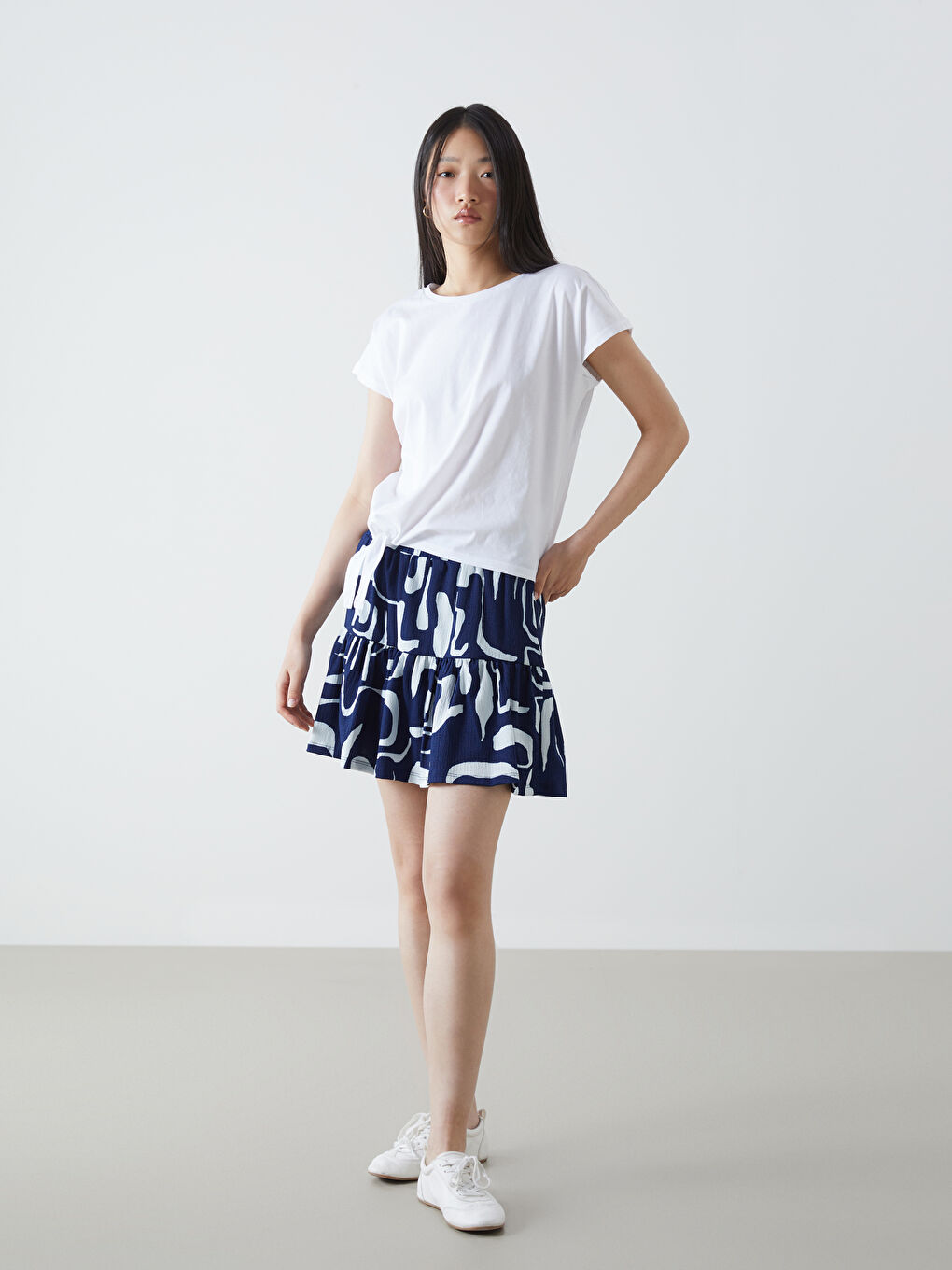 Women's Elastic Waist Patterned Short Skirt -S5KU50Z8-LQQ