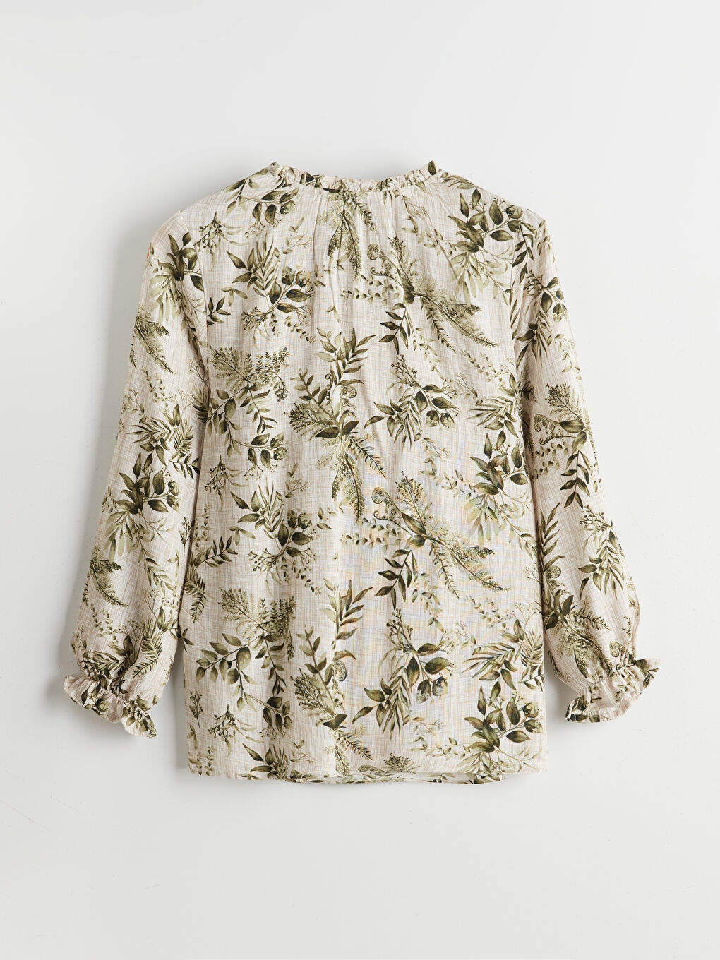Ekru Bağlamalı Yaka Çiçekli Kadın Bluz-5